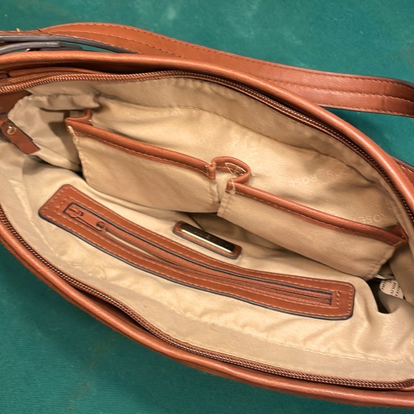 Rosetti zippered shoulder bag. Pebbled faux leather in camel brown. - Picture 3 of 3